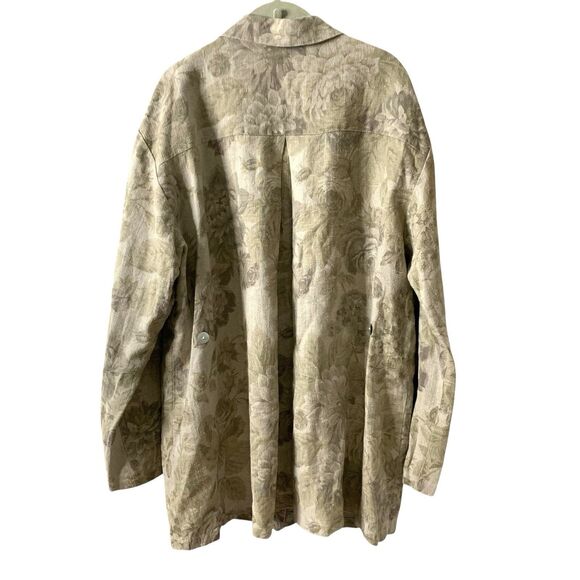 Vtg Smith & Hawken Linen Jacket Women's L Button Up Pockets Floral USA Tan Khaki - Picture 6 of 16